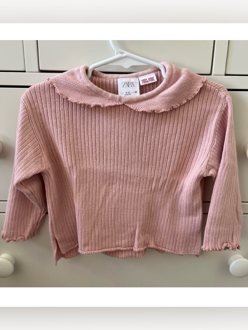 ZARA Baby Girl’s Ribbed Long-Sleeve Top w/ Peter Pan Collar 💕 Size 9-12 Months